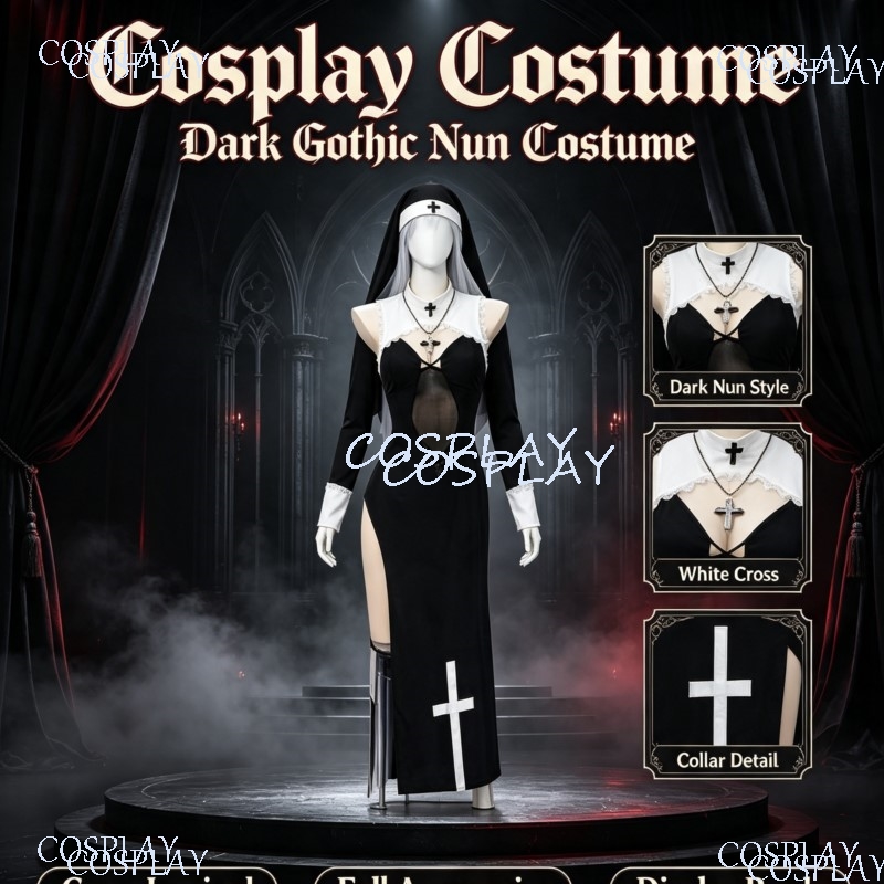 Anime Cosplay Nun - Costume uniforme à fente haute pour